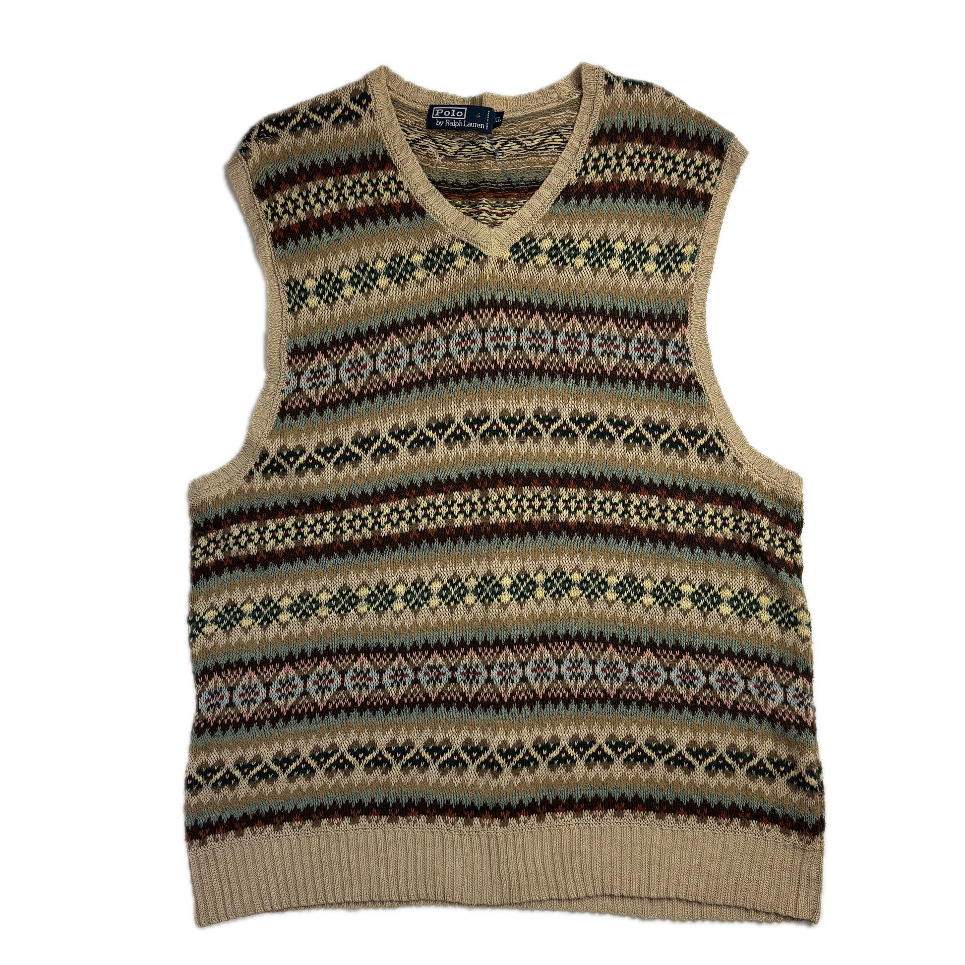 Polo Ralph Lauren Beige Fairisle Vest (Linen Cotton Silk) - XL
