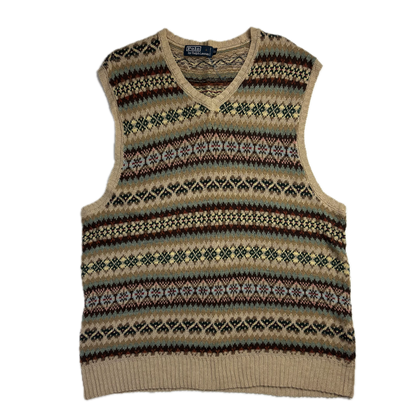 Polo Ralph Lauren Beige Fairisle Vest (Linen Cotton Silk) - XL
