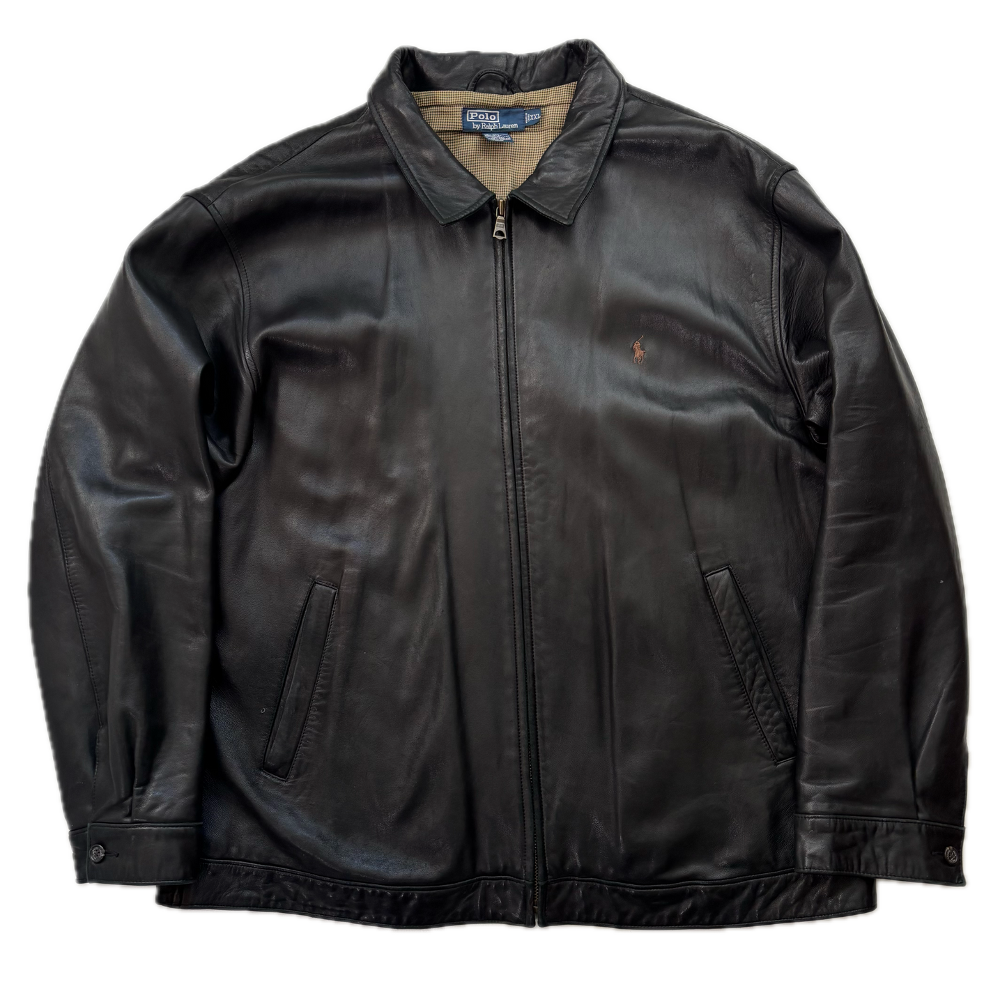 Polo Ralph Lauren Black Lambskin Leather Harrington Jacket - XXL