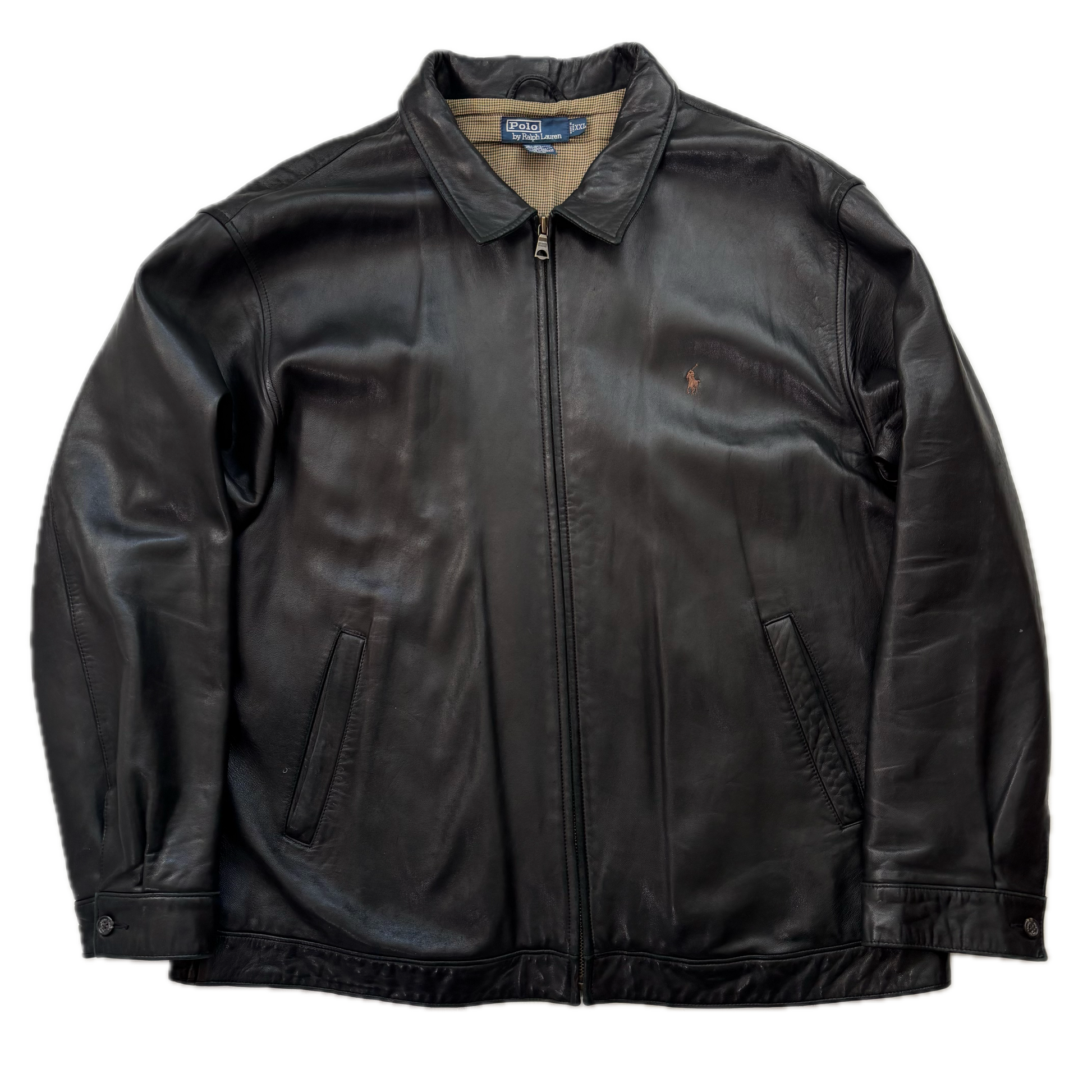 Polo Ralph Lauren Black Lambskin Leather Harrington Jacket - XXL
