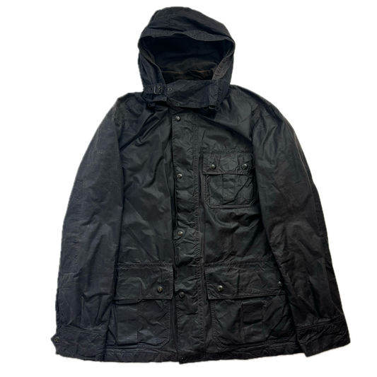 Polo Ralph Lauren Black Oil Cloth Waxed Utility Jacket Hooded - XL