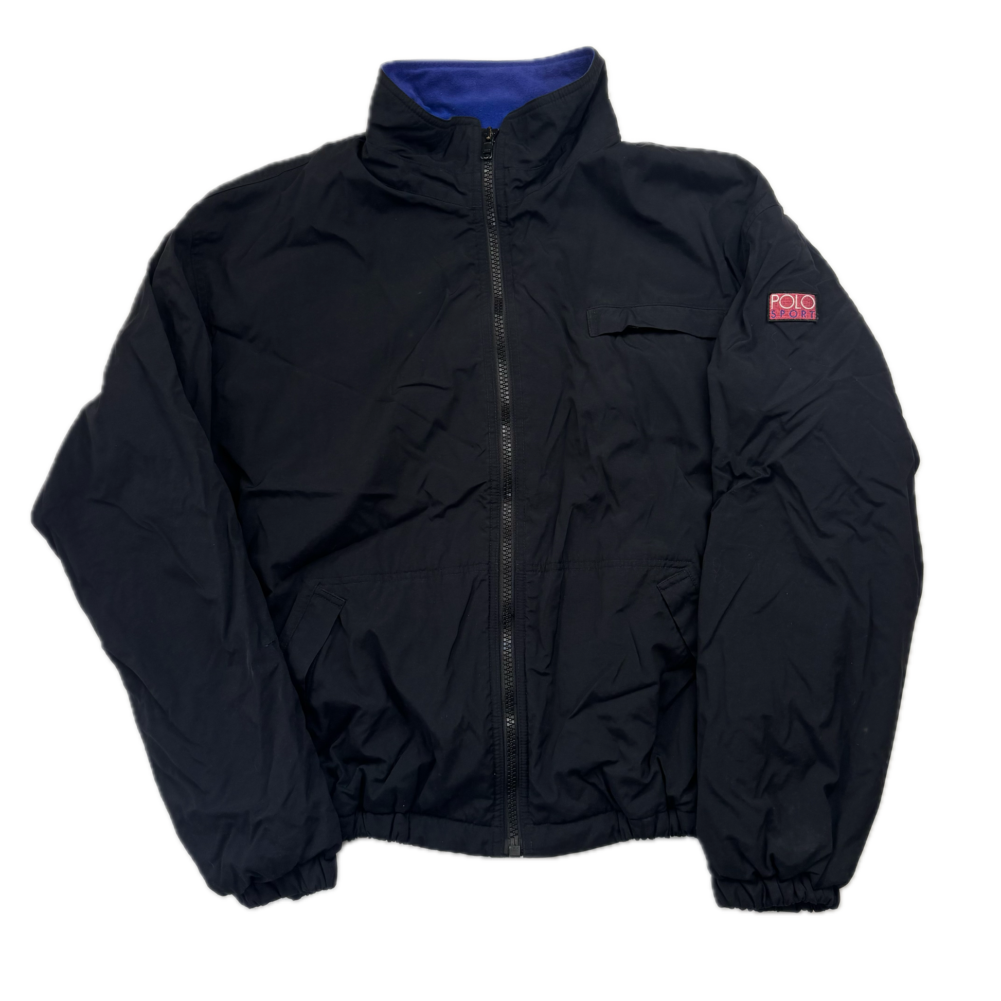 Polo Ralph Lauren Black Polo Sport Hi-Tech Patch Windbreaker Fleece Lined Jacket - L