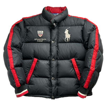 Polo Ralph Lauren Black USA Winter Event Puffer Jacket Down Coat Lake Placid - L