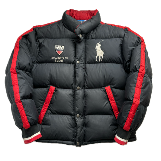 Polo Ralph Lauren Black USA Winter Event Puffer Jacket Down Coat Lake Placid - L