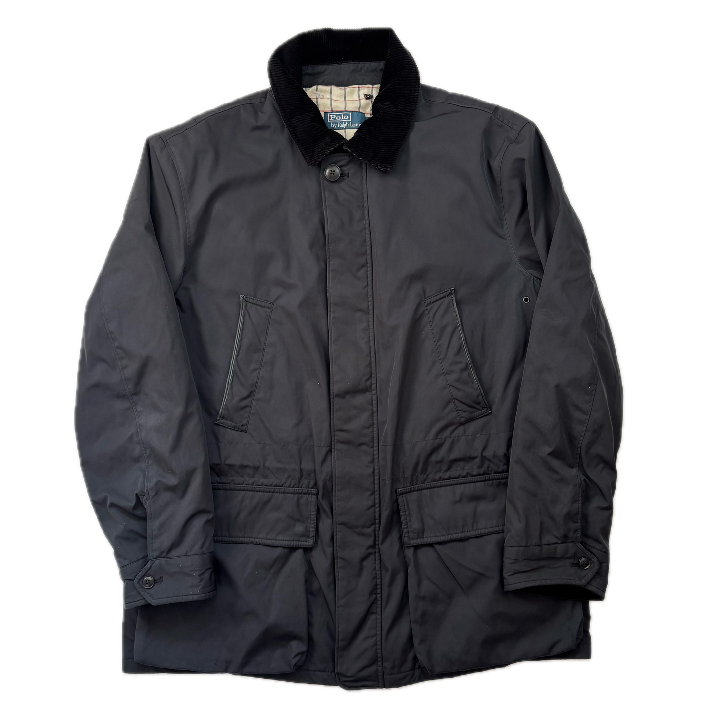 Polo Ralph Lauren Black Walking Jacket Coat Leather Trim - M