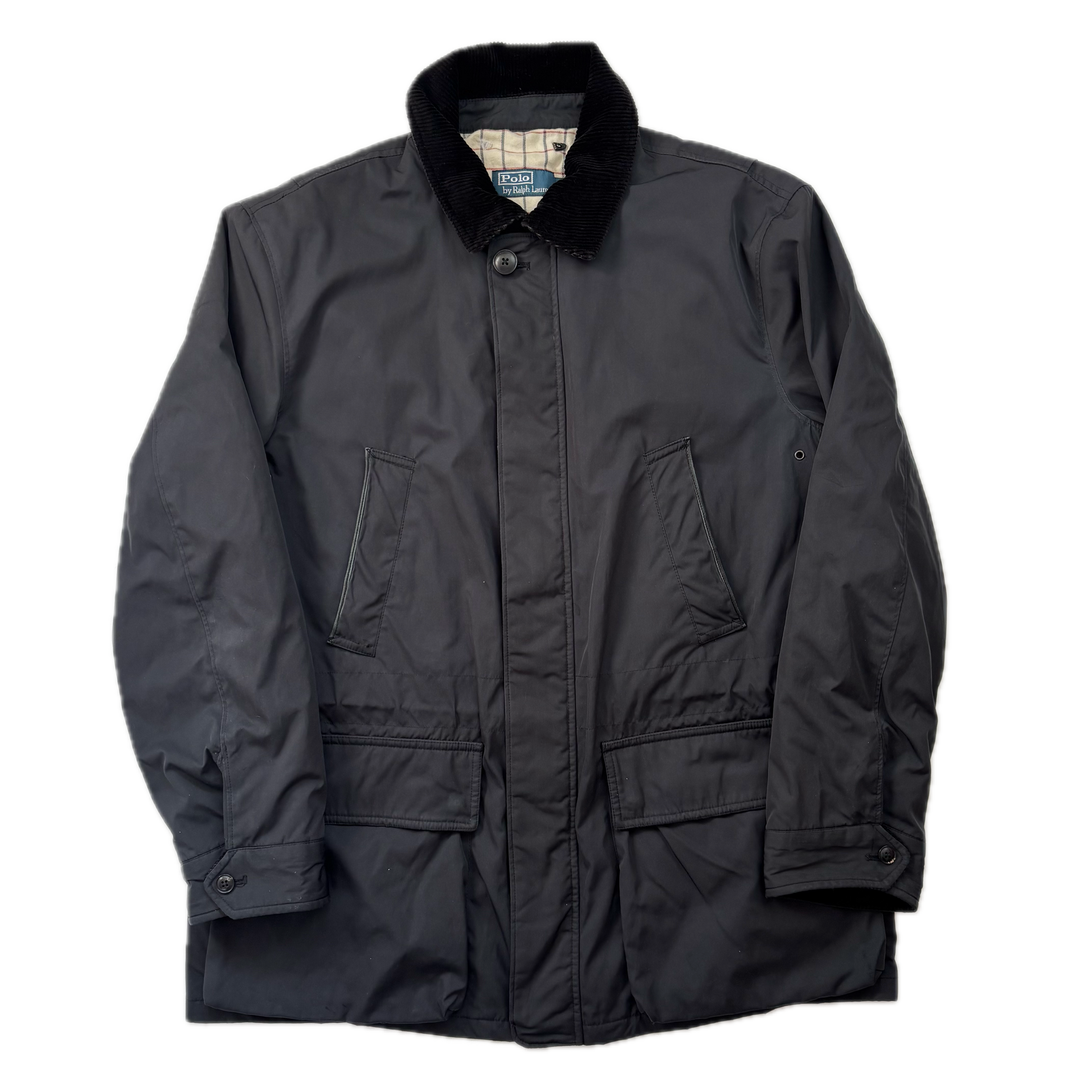 Polo Ralph Lauren Black Walking Jacket Coat Leather Trim - M