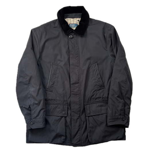 Polo Ralph Lauren Black Walking Jacket Coat Leather Trim - M