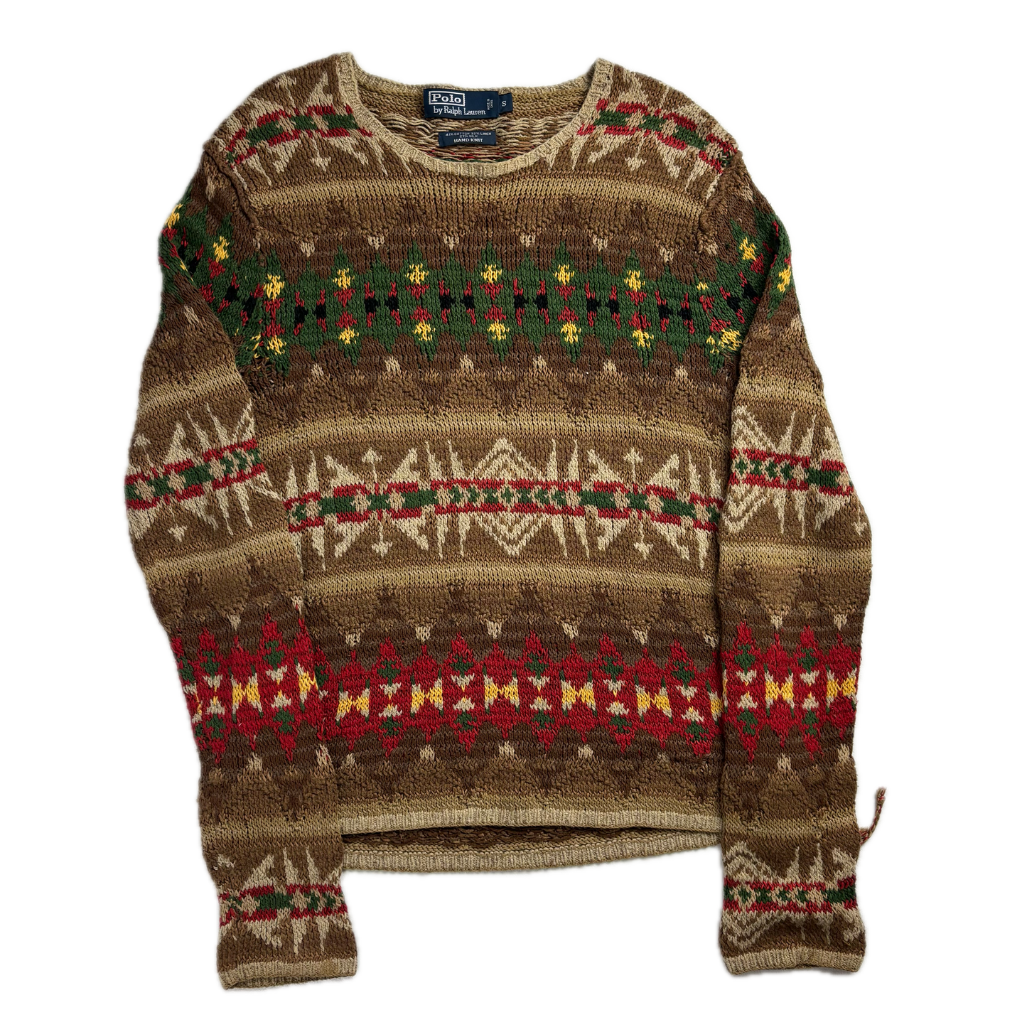 Polo Ralph Lauren Brown Aztec Hand Knit Southwestern Sweater - S