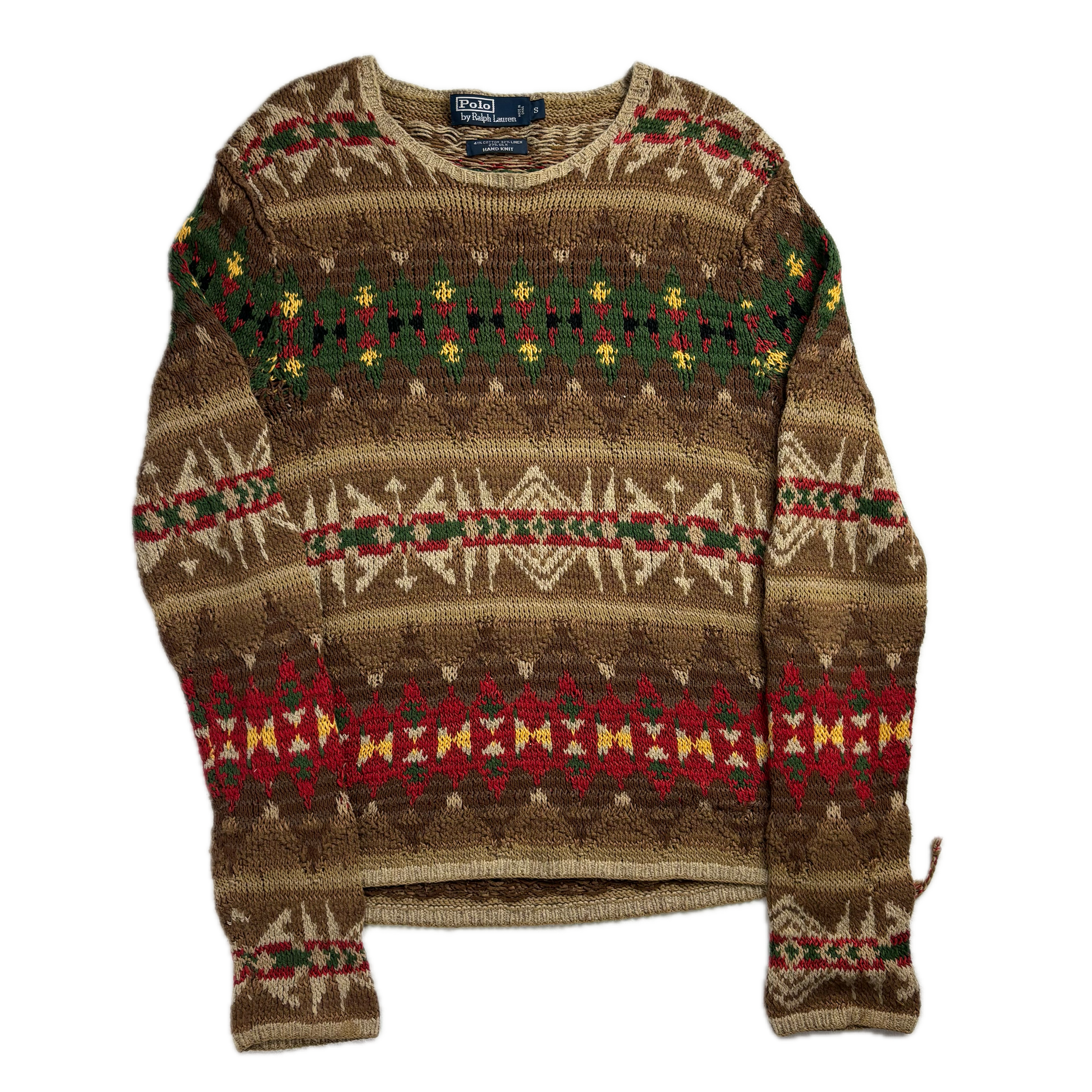 Polo Ralph Lauren Brown Aztec Hand Knit Southwestern Sweater - S