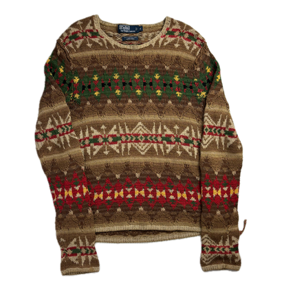 Polo Ralph Lauren Brown Aztec Hand Knit Southwestern Sweater - S