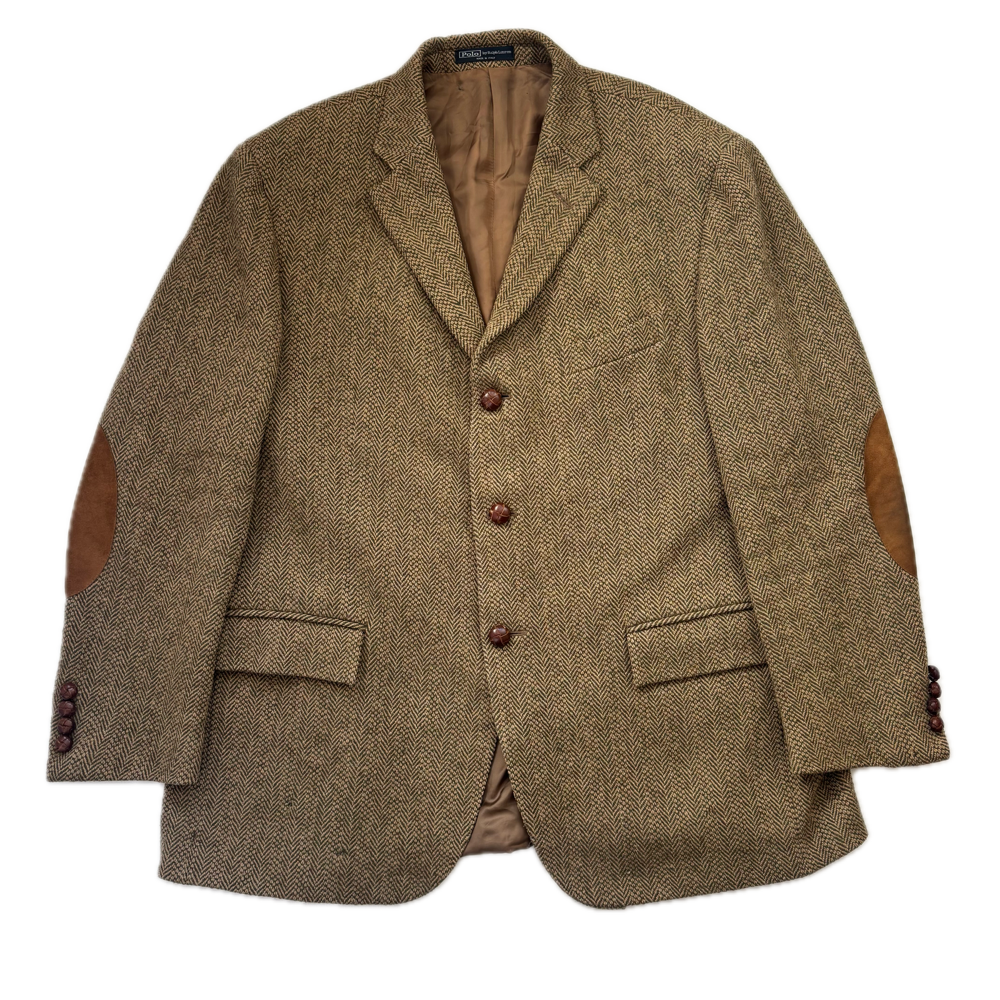 Polo Ralph Lauren Brown Green Herringbone Tweed Blazer Sports Coat Wool - 46R