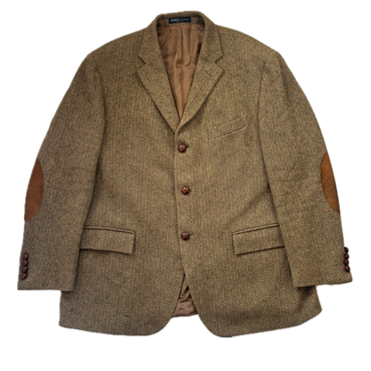 Polo Ralph Lauren Brown Green Herringbone Tweed Blazer Sports Coat Wool - 46R