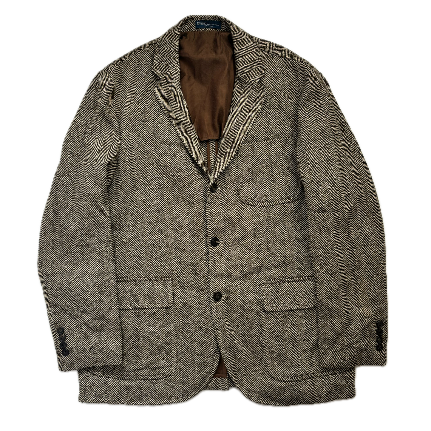 Polo Ralph Lauren Brown Herringbone Blazer Sports Coat (Linen Silk Wool) - 44R