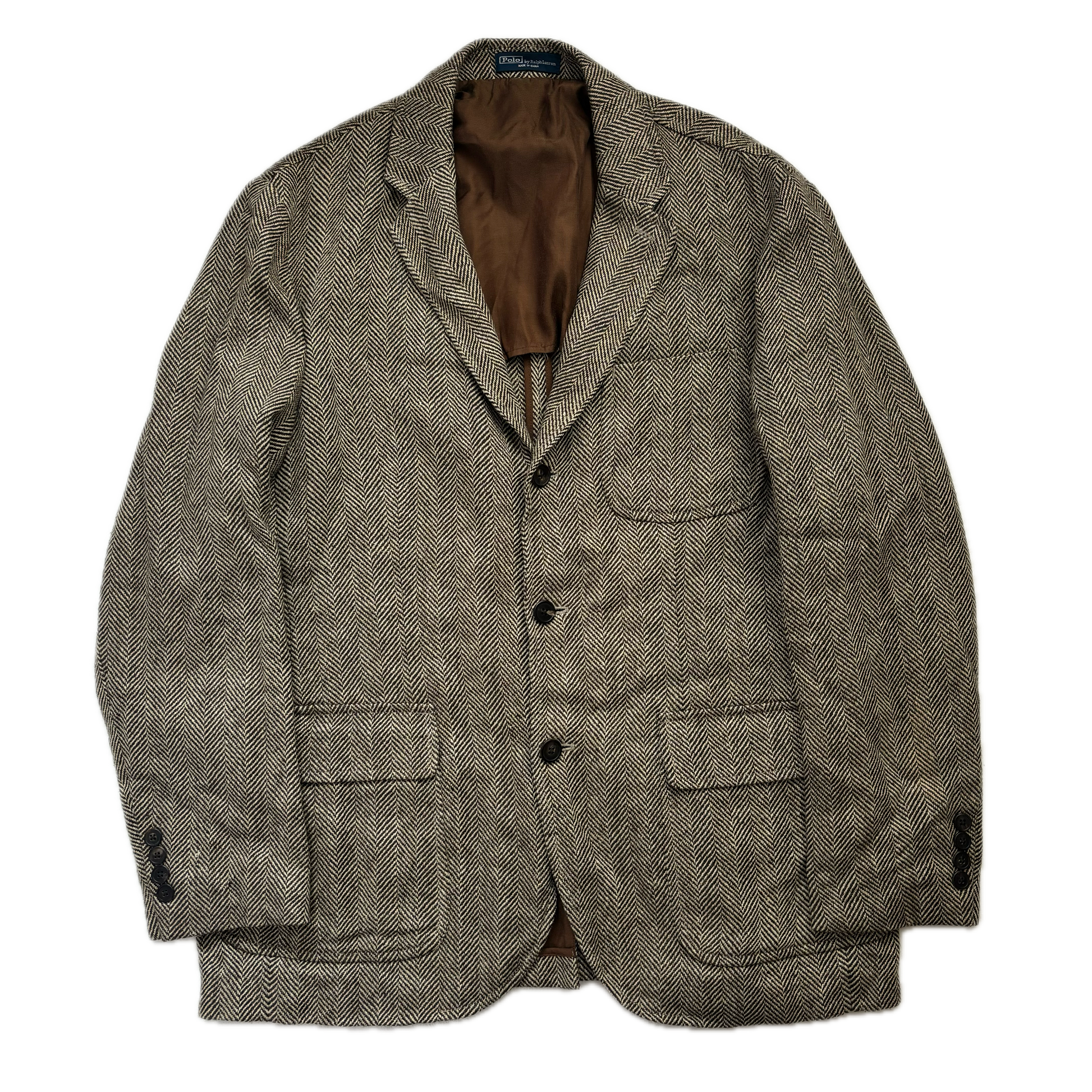 Polo Ralph Lauren Brown Herringbone Blazer Sports Coat (Linen Silk Wool) - 44R
