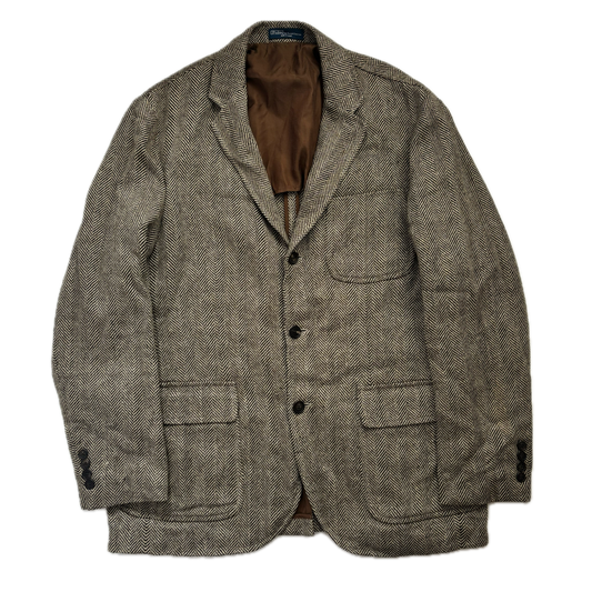 Polo Ralph Lauren Brown Herringbone Blazer Sports Coat (Linen Silk Wool) - 44R