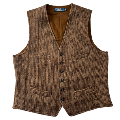 Polo Ralph Lauren Brown Herringbone Waistcoat (Wool) - M