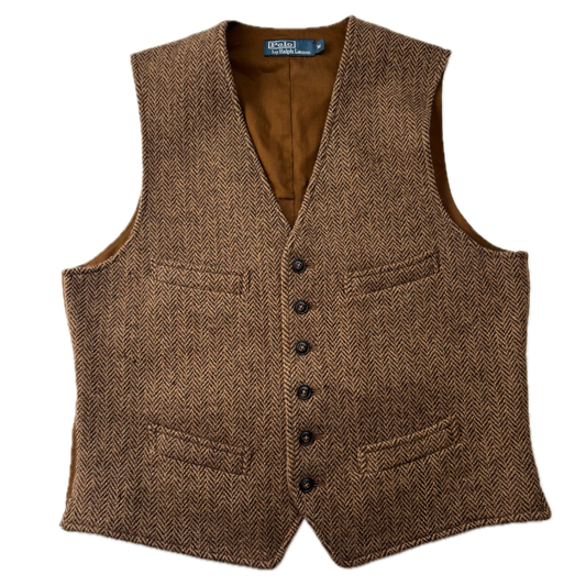 Polo Ralph Lauren Brown Herringbone Waistcoat (Wool) - M