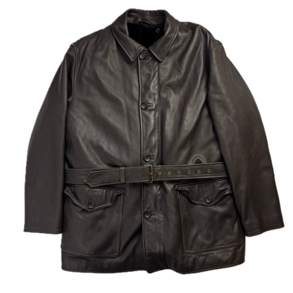 Polo Ralph Lauren Brown Leather Belted Jacket Fur Lined - L