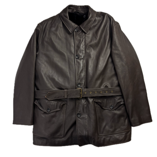 Polo Ralph Lauren Brown Leather Belted Jacket Fur Lined - L