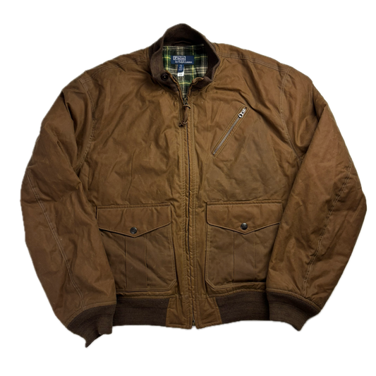 Polo Ralph Lauren Brown Oil Cloth Waxed Bomber Jacket - XL