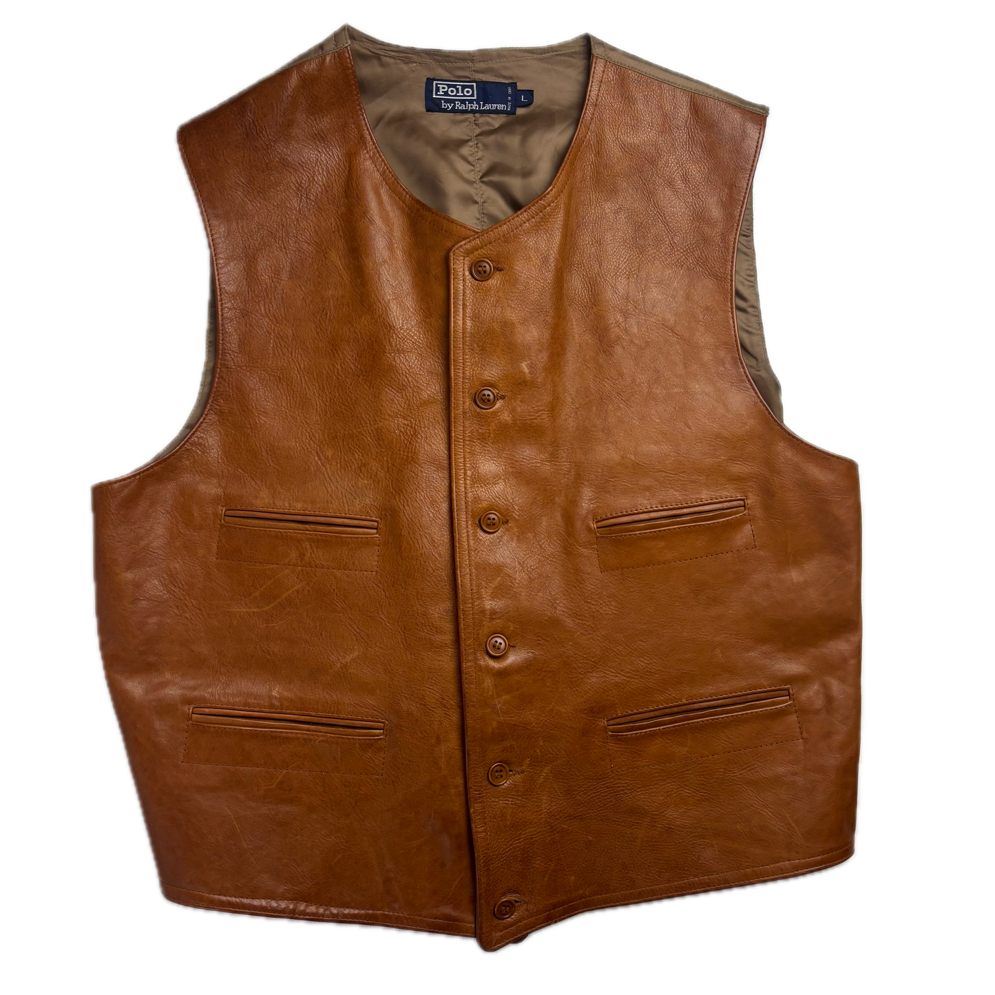Polo Ralph Lauren Brown Tan Leather Waistcoat - L