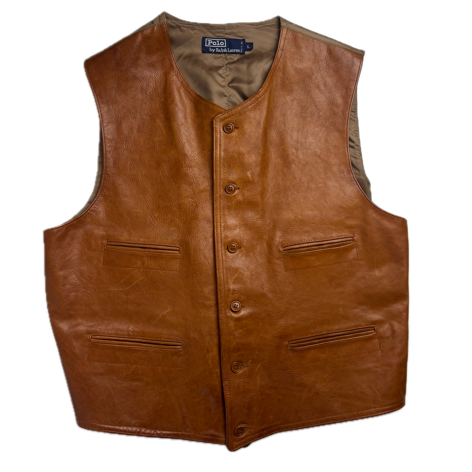 Polo Ralph Lauren Brown Tan Leather Waistcoat - L