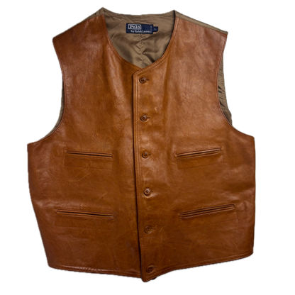 Polo Ralph Lauren Brown Tan Leather Waistcoat - L