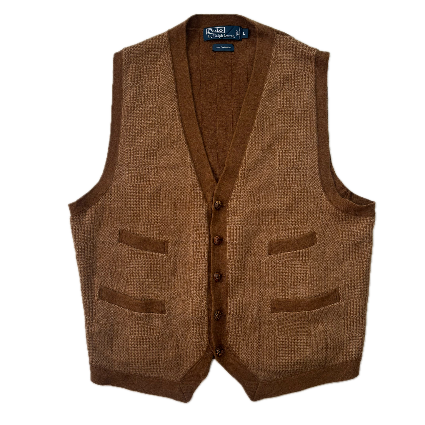 Polo Ralph Lauren Brown Tweed Glen Plaid Waistcoat (Cashmere) - L