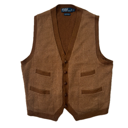 Polo Ralph Lauren Brown Tweed Glen Plaid Waistcoat (Cashmere) - L