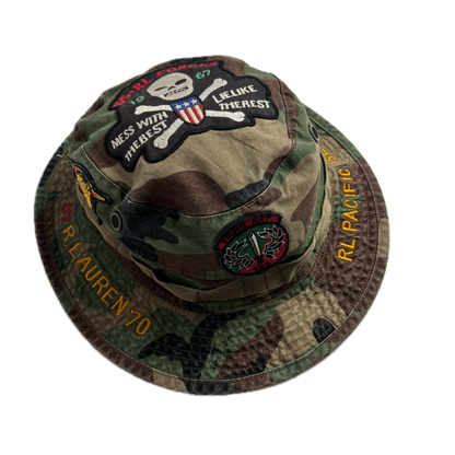 Polo Ralph Lauren Camo Boonie Bucket Hat Military Skull Patch - S/M