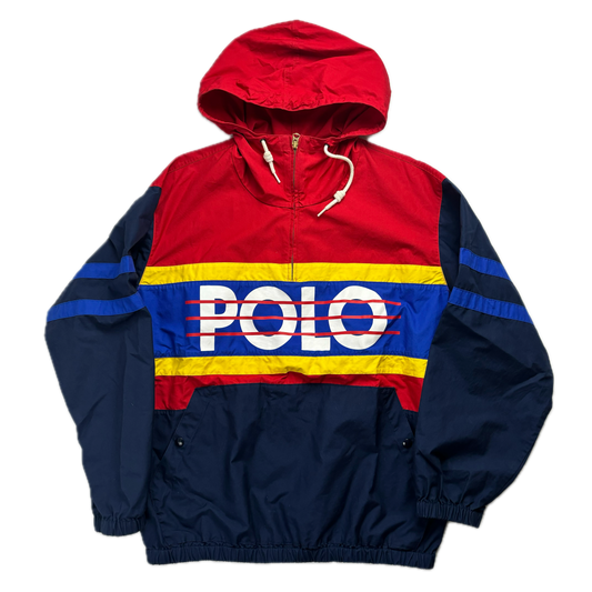 Polo Ralph Lauren Colour Block Poplin Spellout Half Zip Pullover Volleyball - S
