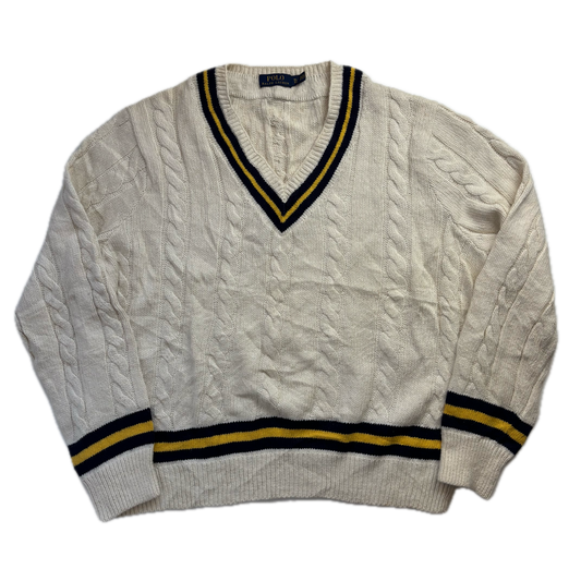 Polo Ralph Lauren Cream Cricket Jumper Cableknit (Cotton Cashmere)- XL