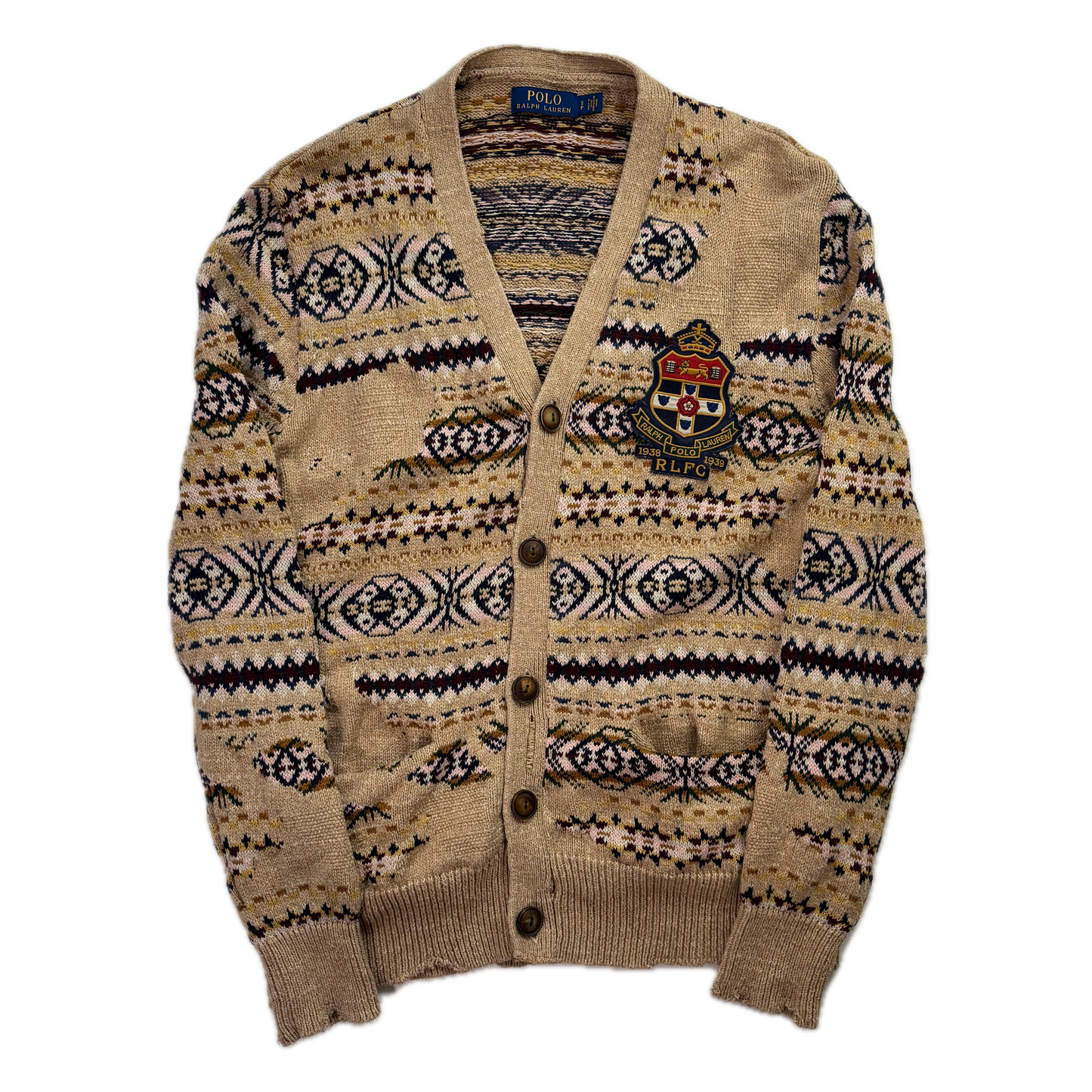Polo Ralph Lauren Distressed Fairisle Cardigan (Cotton Linen Silk) - S