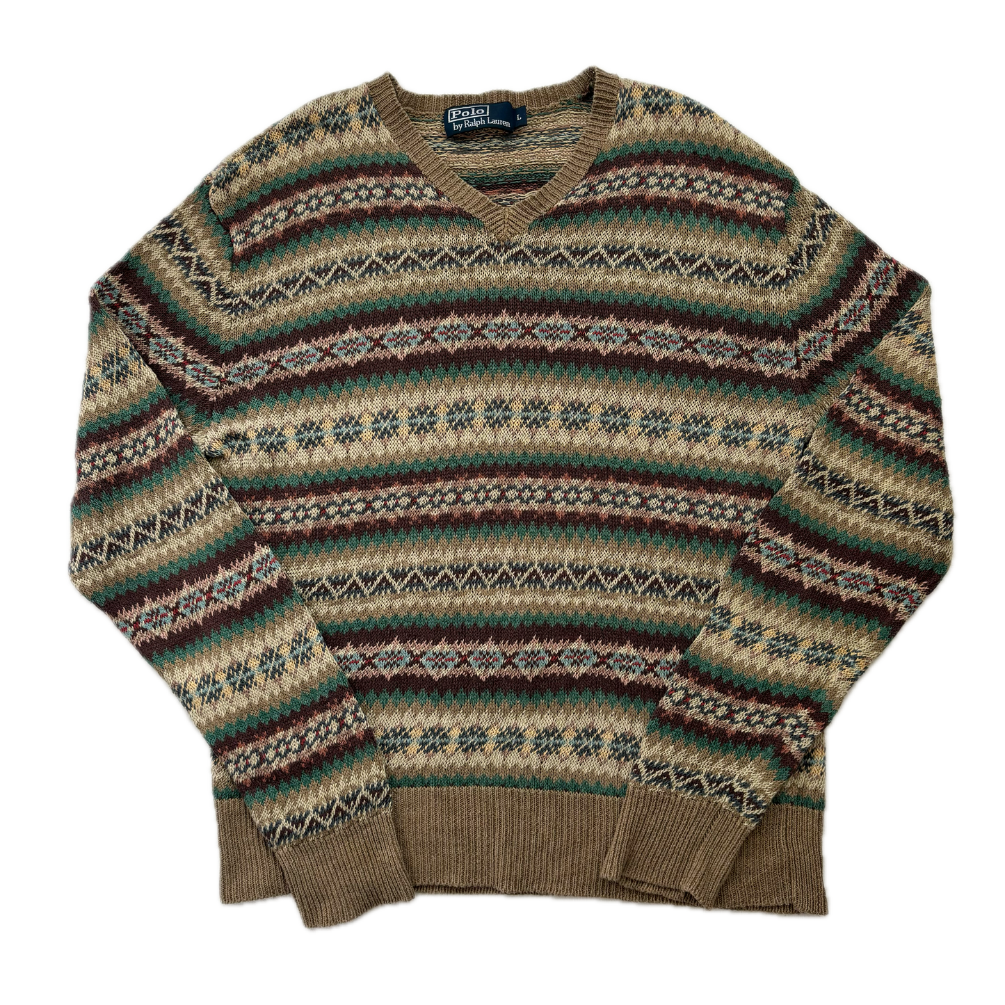 Polo Ralph Lauren Fairisle Jumper V-Neck Sweater (Silk Linen) - L