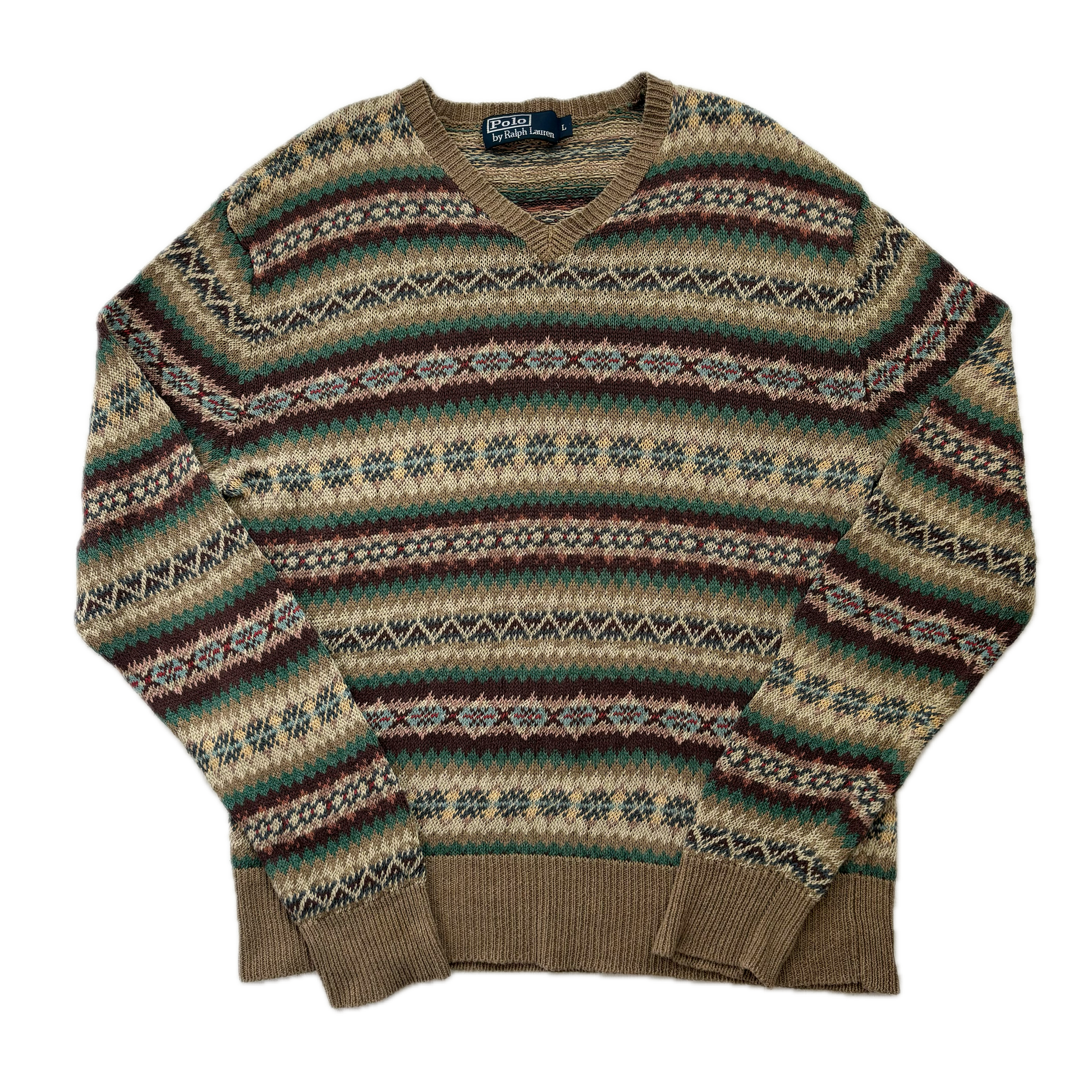 Polo Ralph Lauren Fairisle Jumper V-Neck Sweater (Silk Linen) - L