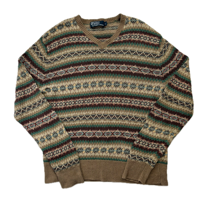 Polo Ralph Lauren Fairisle Jumper V-Neck Sweater (Silk Linen) - L