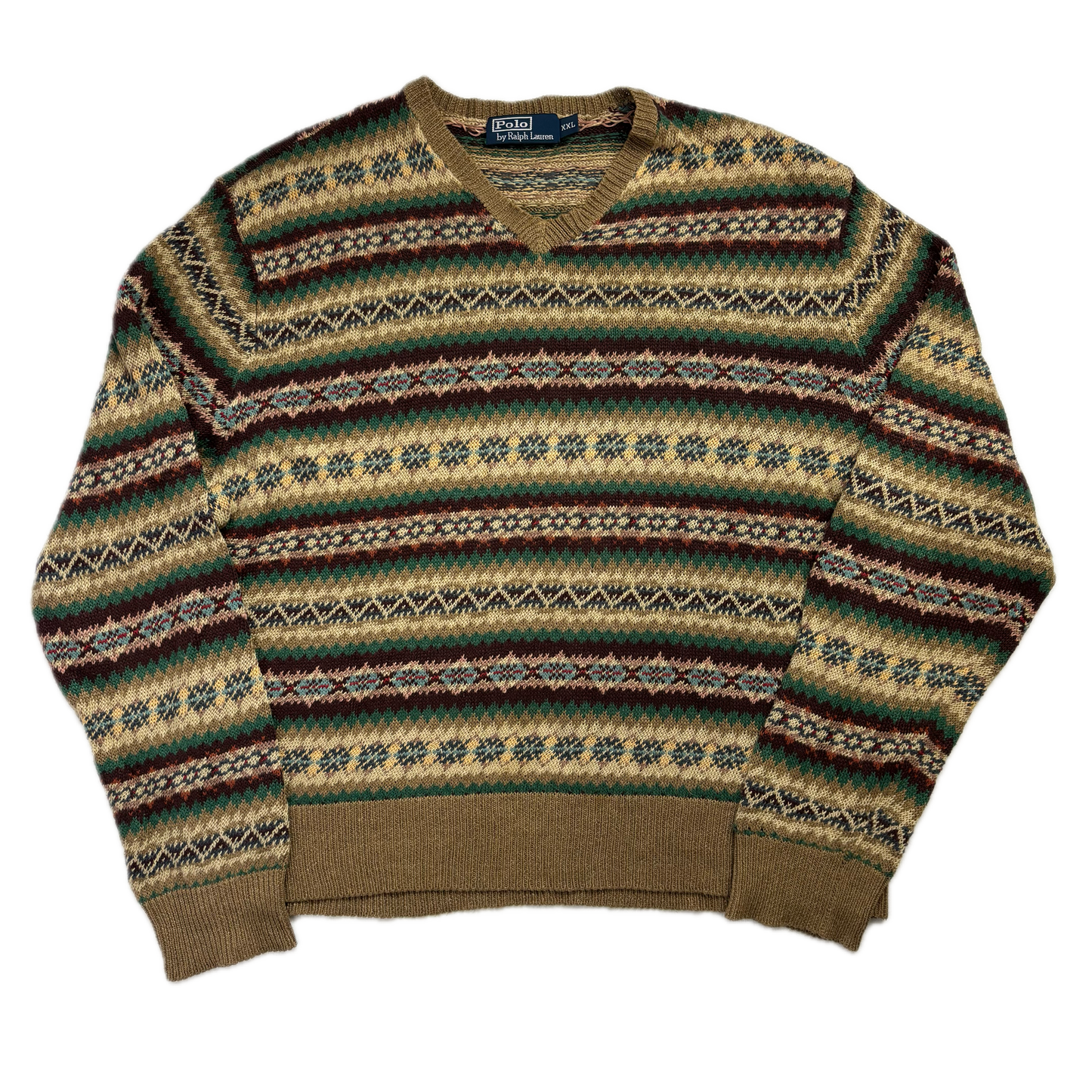 Polo Ralph Lauren Fairisle Jumper V-Neck Sweater (Silk Linen) - XXL