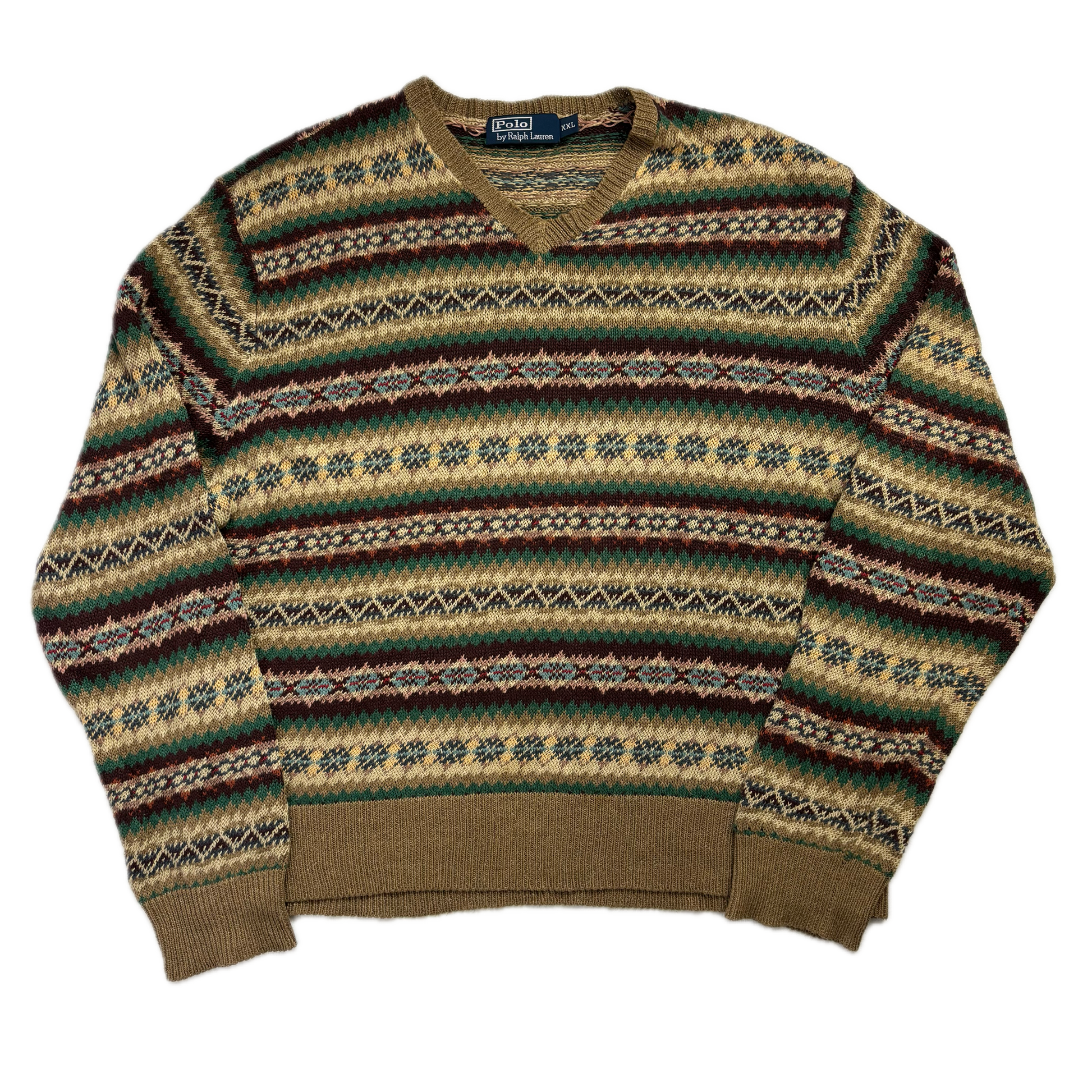 Polo Ralph Lauren Fairisle Jumper V-Neck Sweater (Silk Linen) - XXL