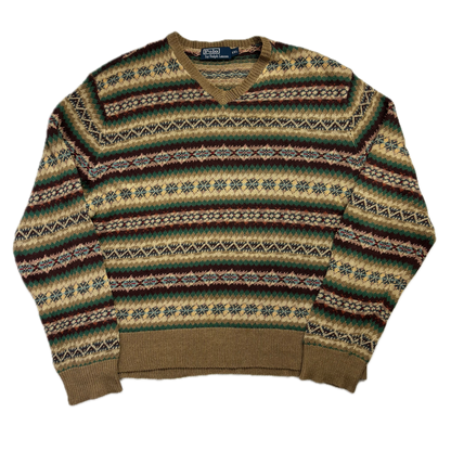 Polo Ralph Lauren Fairisle Jumper V-Neck Sweater (Silk Linen) - XXL