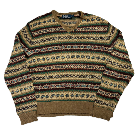 Polo Ralph Lauren Fairisle Jumper V-Neck Sweater (Silk Linen) - XXL