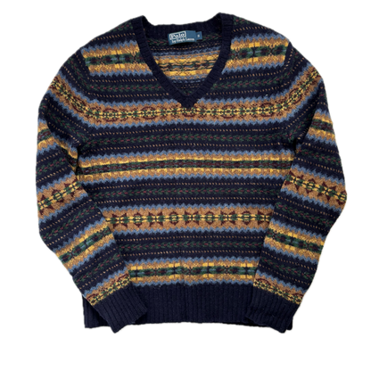Polo Ralph Lauren Fairisle Jumper V-Neck Sweater (Wool) - S