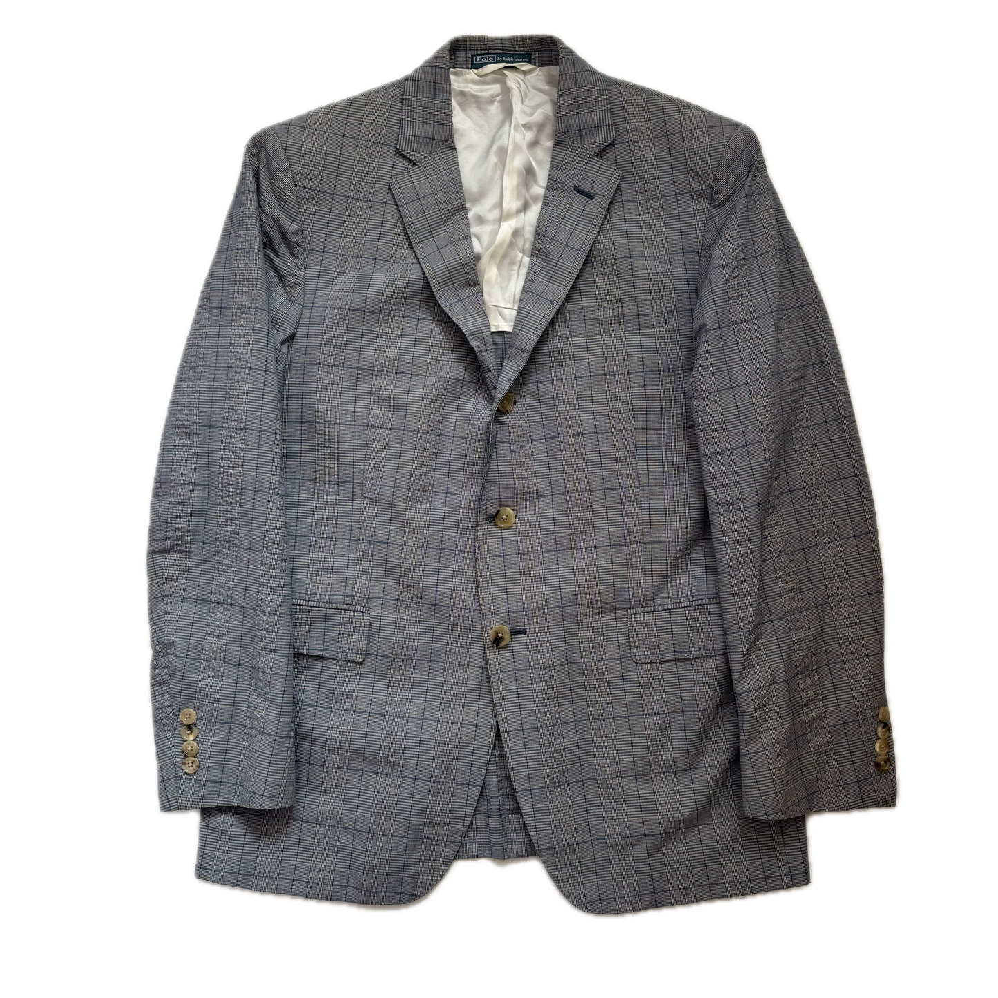 Polo Ralph Lauren Glen Plaid Grey Blue Check Suit Blazer (Cotton) - 40R