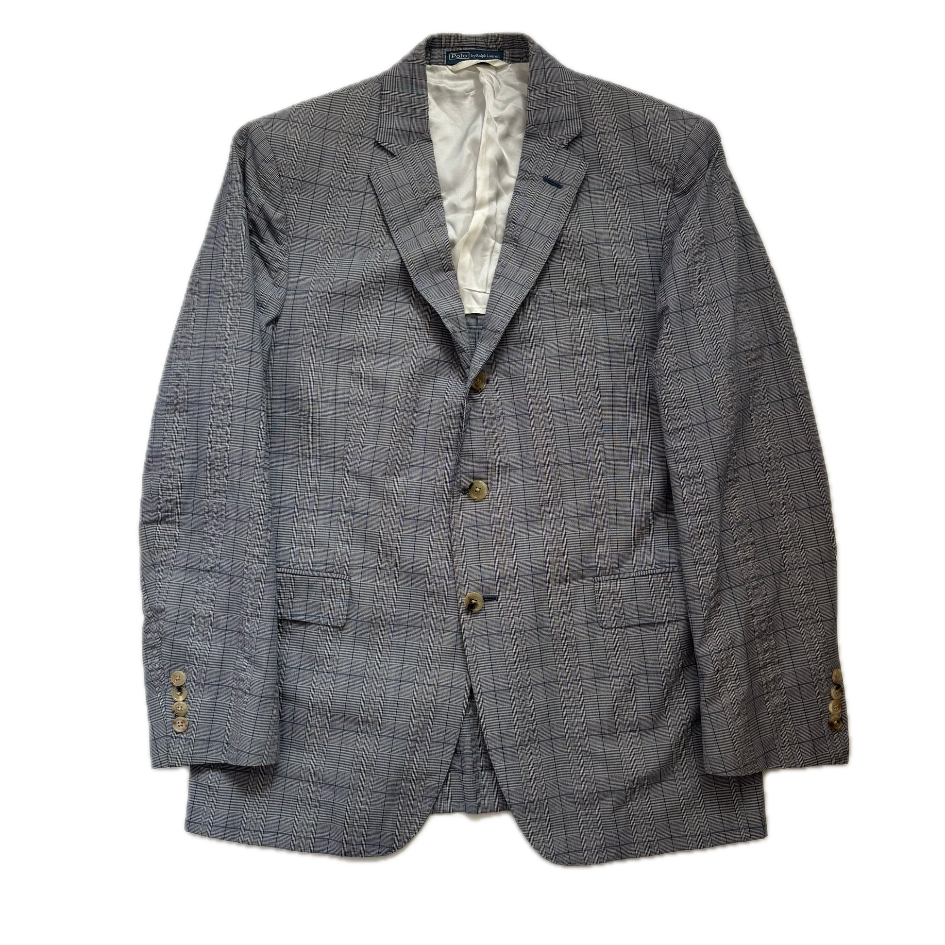 Polo Ralph Lauren Glen Plaid Grey Blue Check Suit Blazer (Cotton) - 40R