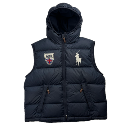 Polo Ralph Lauren Great Britain Navy Blue Hooded Body Warmer Gilet Down Vest - XL
