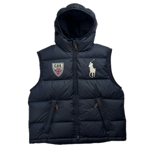 Polo Ralph Lauren Great Britain Navy Blue Hooded Body Warmer Gilet Down Vest - XL