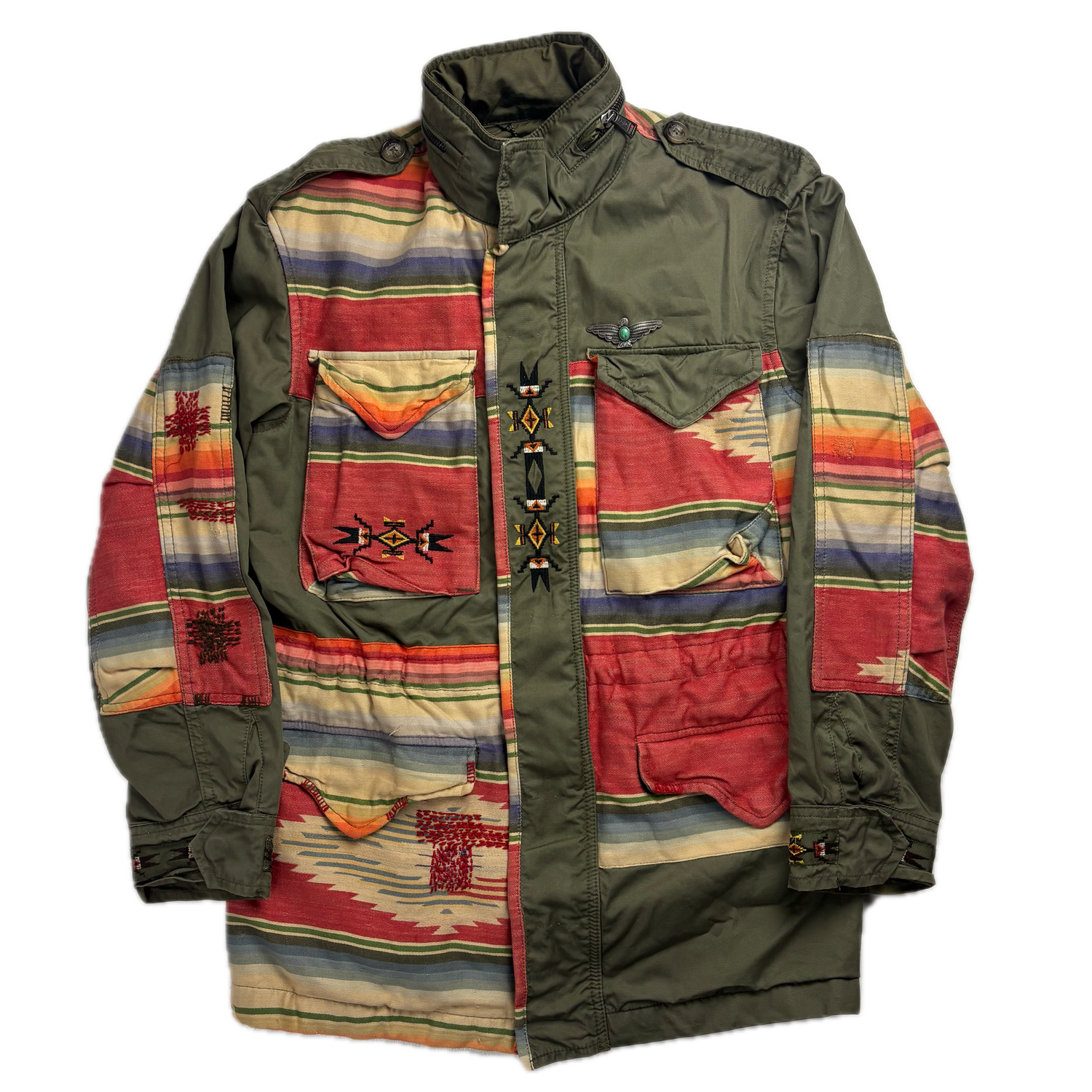 Polo Ralph Lauren Green Aztec Patchwork Jacket Military Parka Field - XS