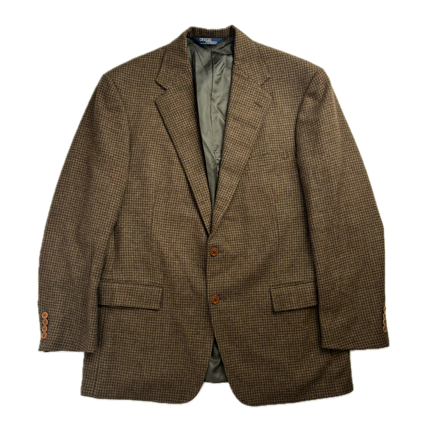 Polo Ralph Lauren Green Brown Houndstooth Tweed Blazer (Wool) - 44L