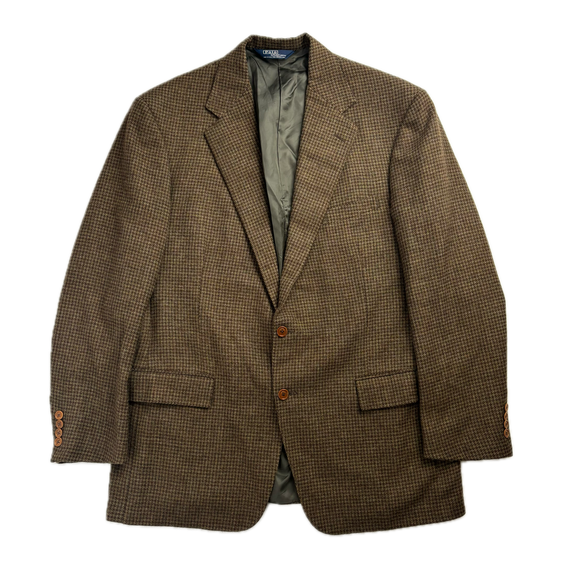 Polo Ralph Lauren Green Brown Houndstooth Tweed Blazer (Wool) - 44L