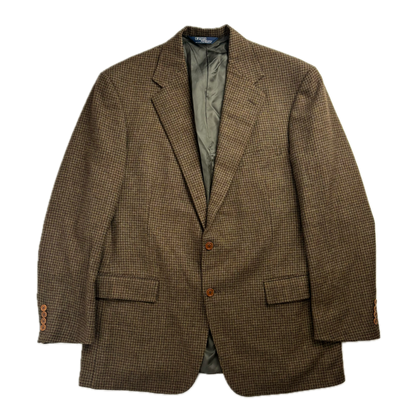 Polo Ralph Lauren Green Brown Houndstooth Tweed Blazer (Wool) - 44L