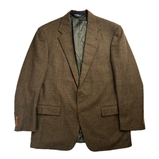 Polo Ralph Lauren Green Brown Houndstooth Tweed Blazer (Wool) - 44L
